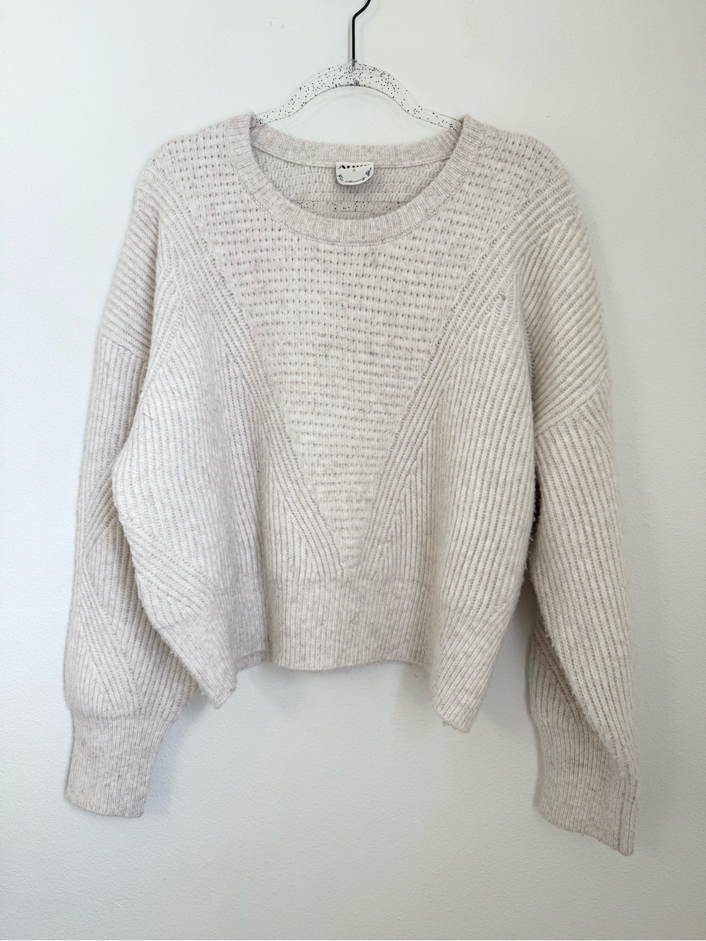 Arula Cream Textured Ribbed Crewneck Long Relaxed Sleeves Size M